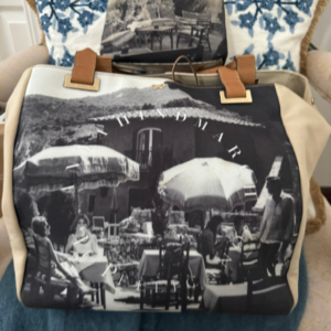 anya hindmarch cloth and leather hand bag with matching small purse